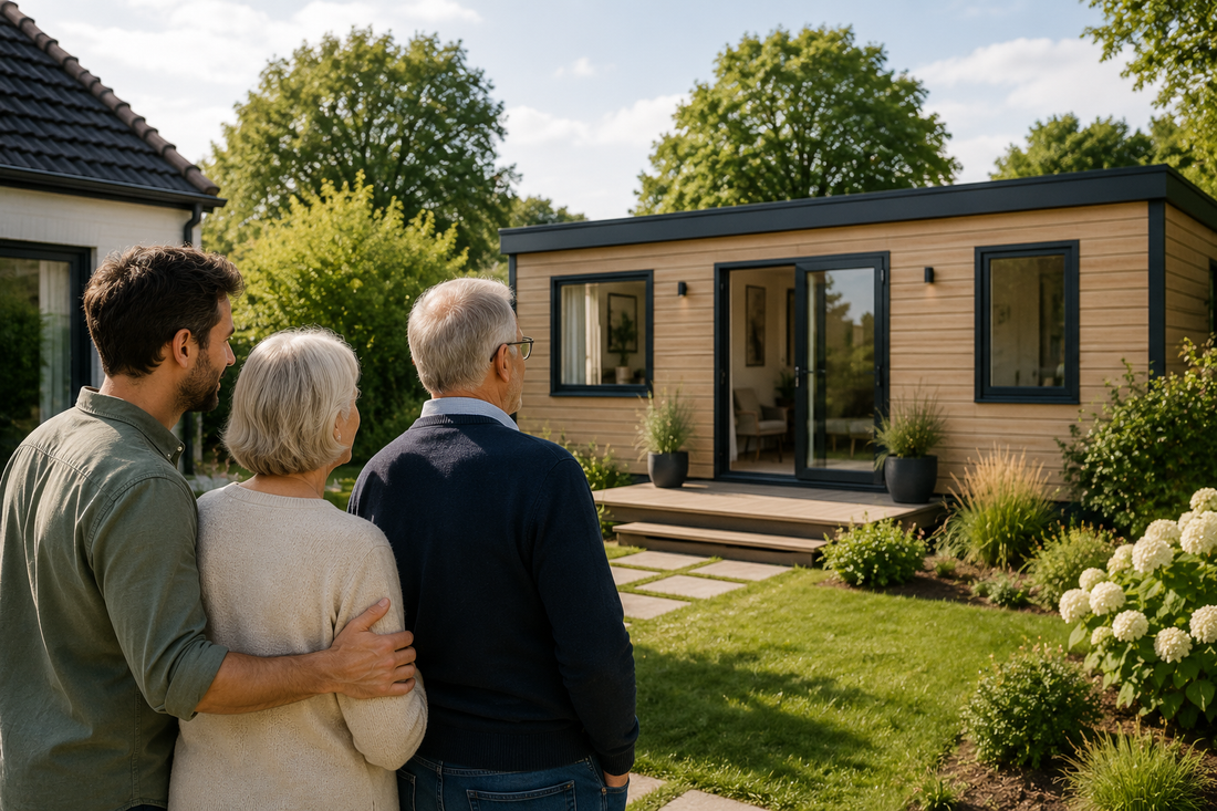 Ouders vergelijken een zorgunit, stacaravan en chalet op maat om dicht bij familie te wonen