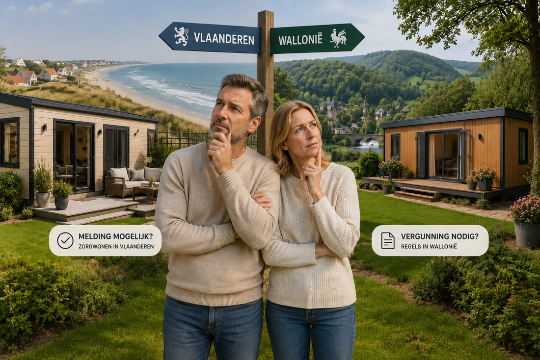 Familie bespreekt de regelgeving voor een mantelzorgwoning in Vlaanderen en Wallonië